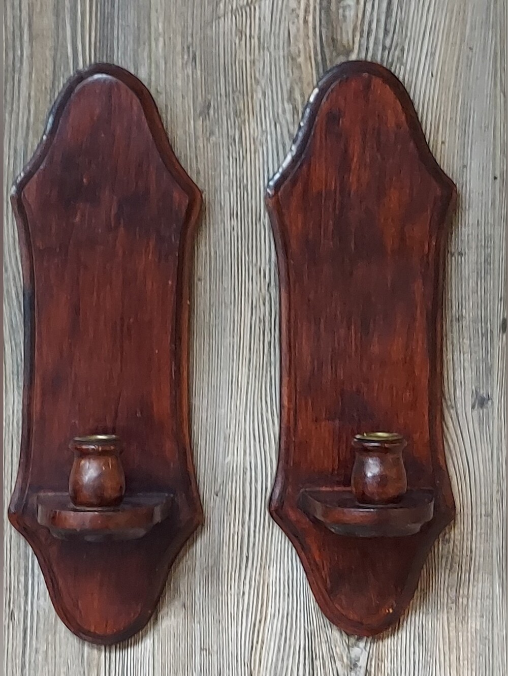 Vintage Handcrafted Wooden Wall Sconce Candle Holders Pair Rustic Farmhouse